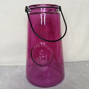 Shabby Chic Vase Genuine & Crafted Original Fuchsia Glass w/ metal Handle 8 1/2"